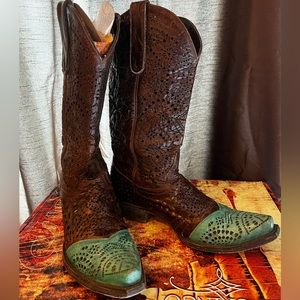 Old Gringo stretcher 13” brass/ turquoise snip toe cowboy boots